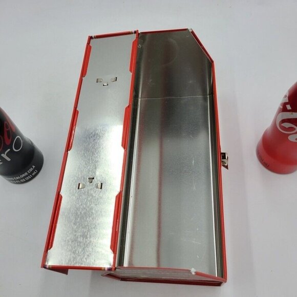 Coca Cola Metal Lunch Box Tin Collectible Red Wrench Toolbox 2 Bottles - Picture 7 of 7